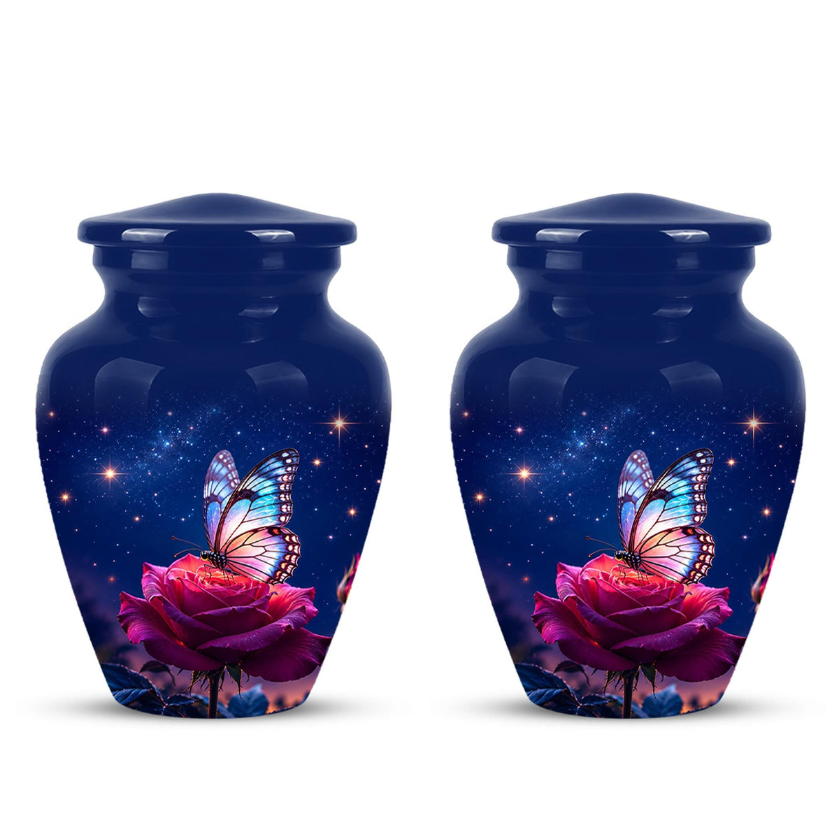 Butterfly and Rose Cremation Urn for Ashes - Pink Floral Memorial Urn