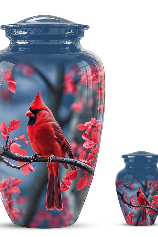 Red Cardinal Cremation Urn, Adult Memorial Keepsake, Vibrant Bird Artwork