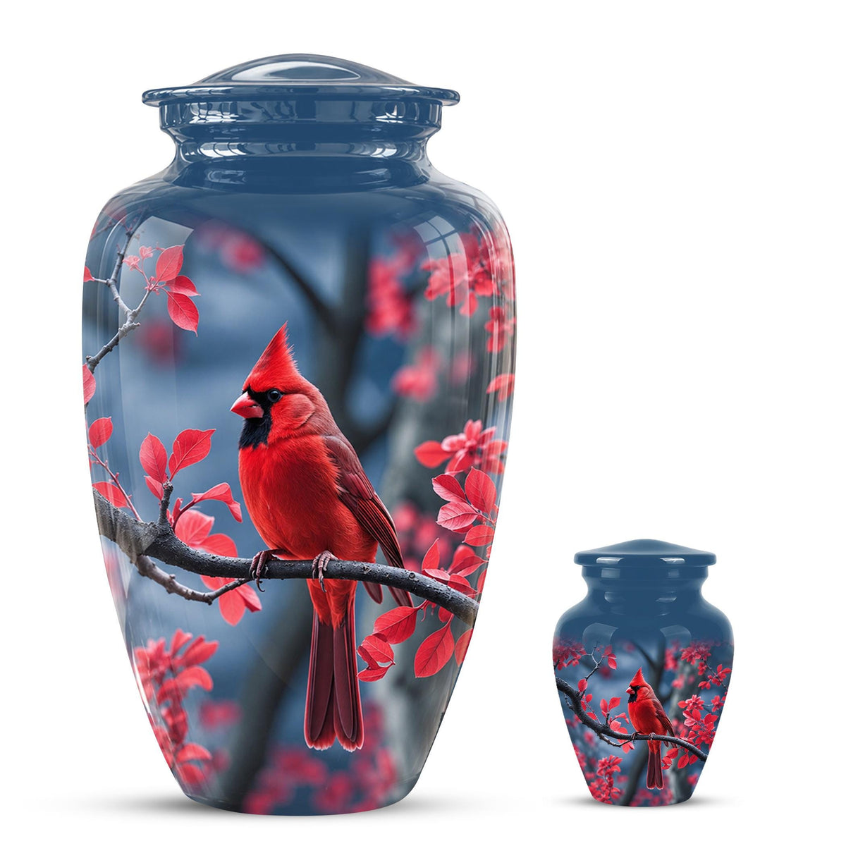 Red Cardinal Cremation Urn, Adult Memorial Keepsake, Vibrant Bird Artwork