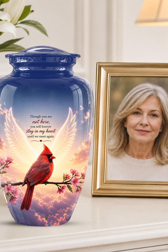 Personalized Cardinal Cremation Urn for Ashes, Red Cardinal Memorial Urn, Angel Wings Bird Tribute Urn - In Loving Memory Memorial (200 Cubic)