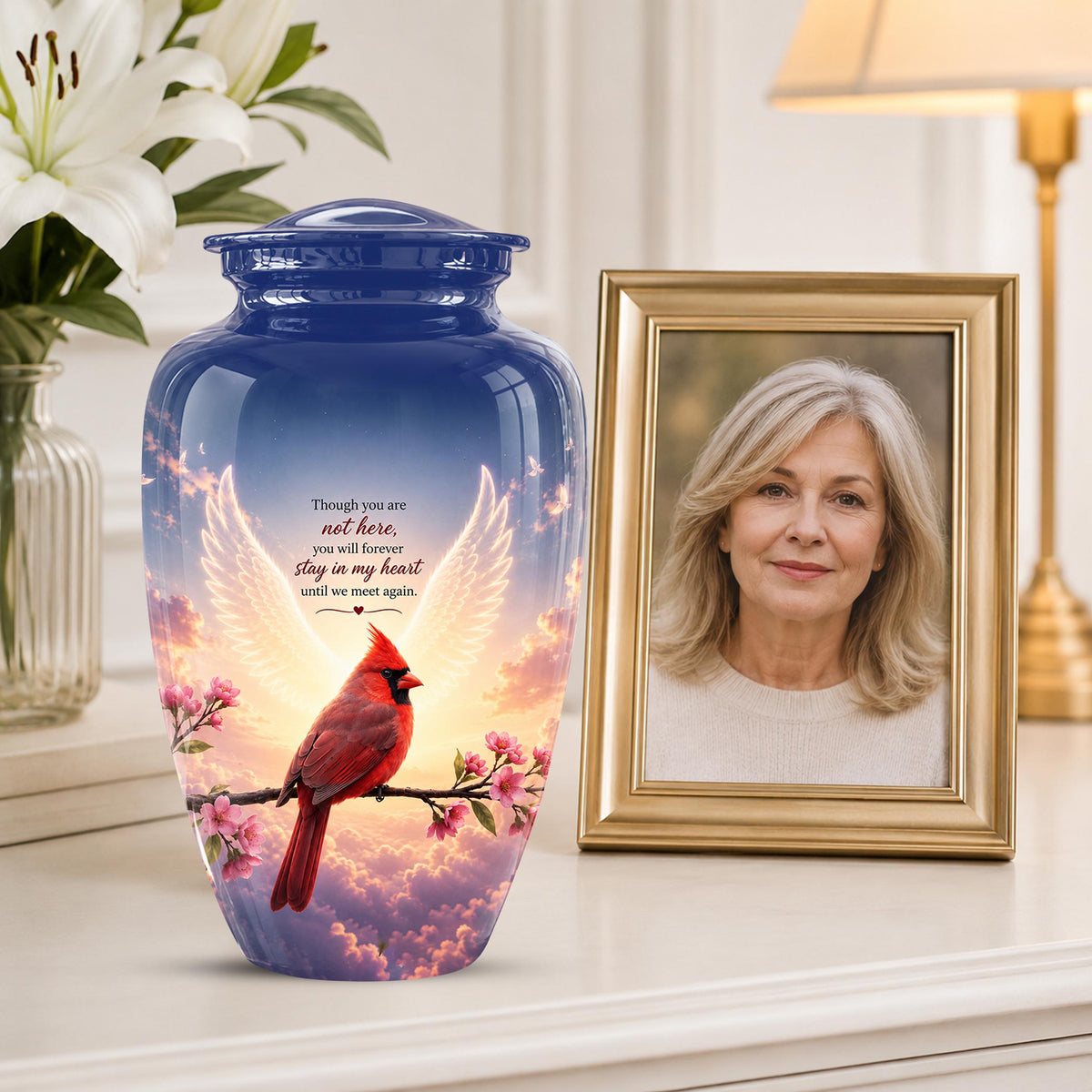 Personalized Cardinal Cremation Urn for Ashes, Red Cardinal Memorial Urn, Angel Wings Bird Tribute Urn - In Loving Memory Memorial (200 Cubic)