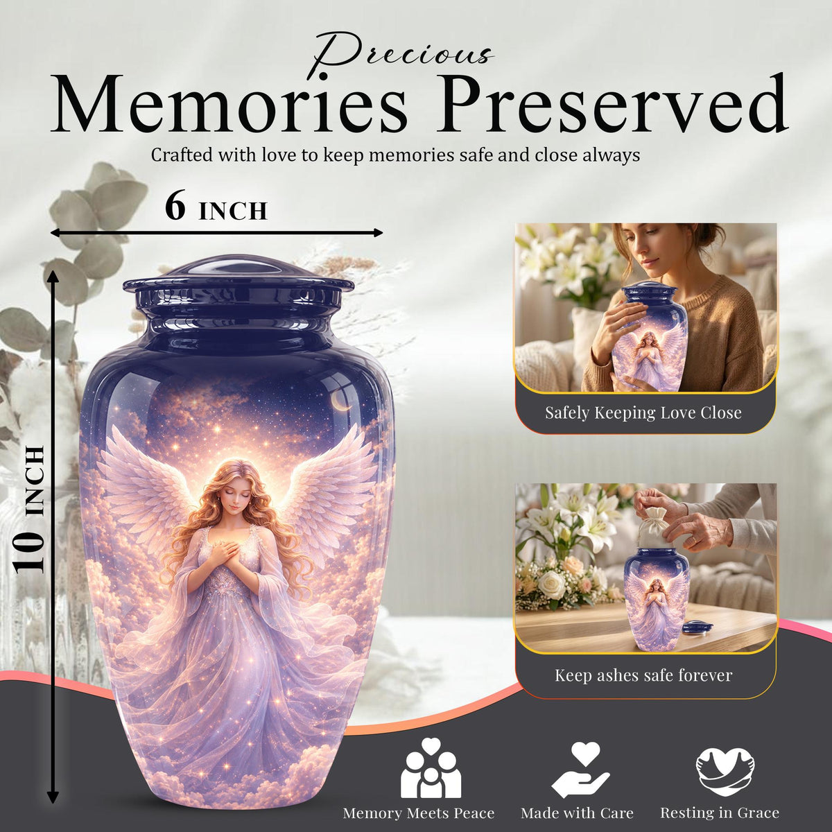 Personalized Angel Wings Urn for Human Ashes - Memorial Keepsake Tribute Urn