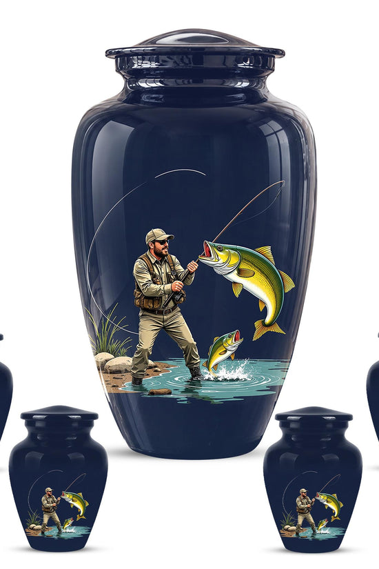 Personalized Fishing Cremation Urn for Ashes - Fisherman Memorial Urn, Fishing Tribute Urn