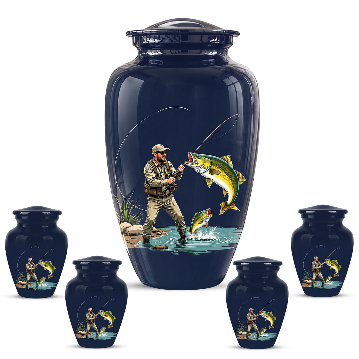 Personalized Fishing Cremation Urn for Ashes - Fisherman Memorial Urn, Fishing Tribute Urn