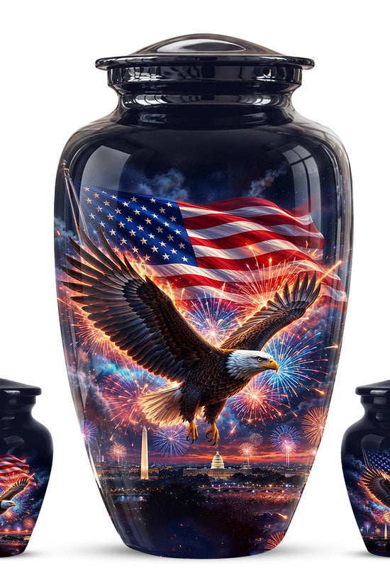 American Flag Eagle Cremation Urn for Ashes - Patriotic Bald Eagle Memorial Urn