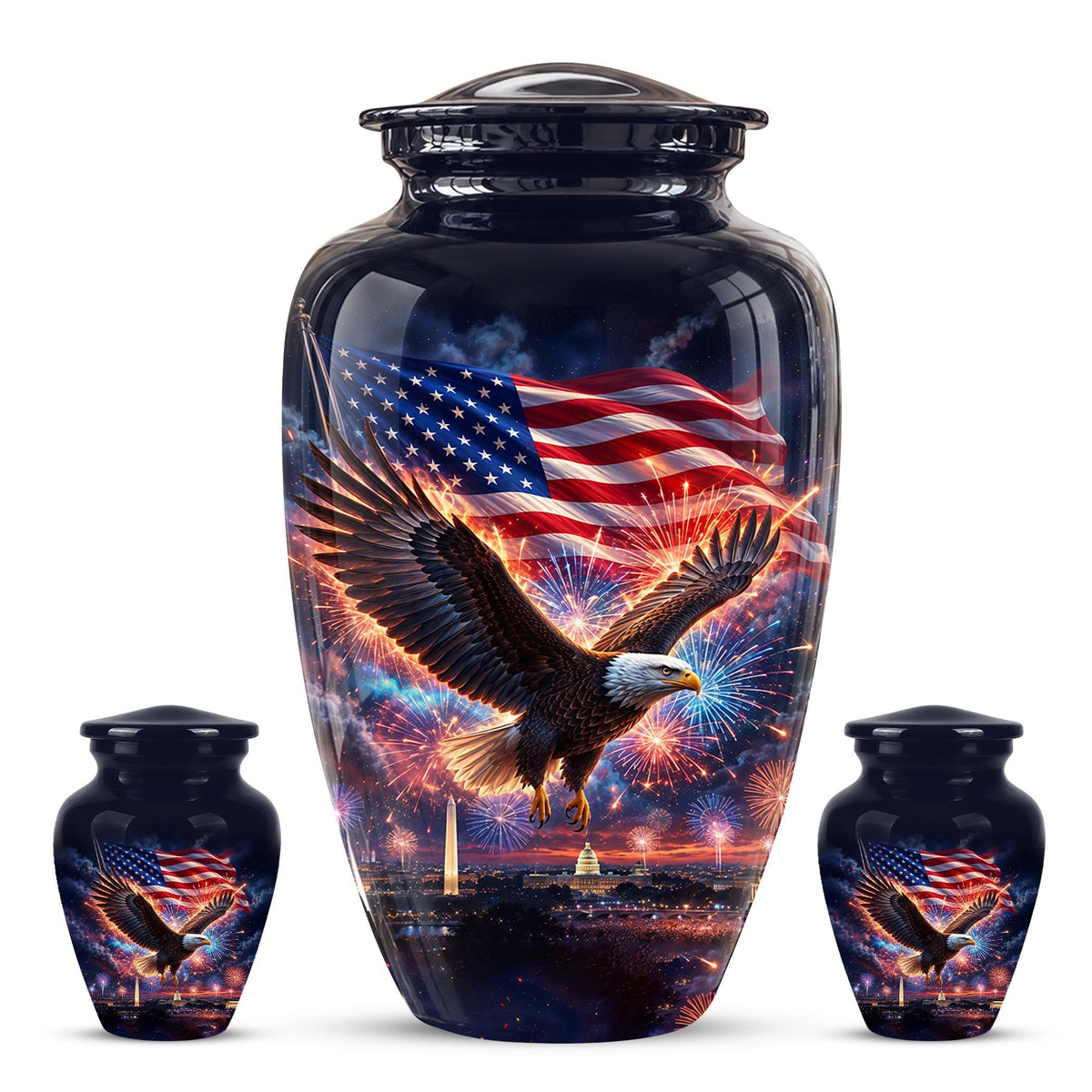 American Flag Eagle Cremation Urn for Ashes - Patriotic Bald Eagle Memorial Urn