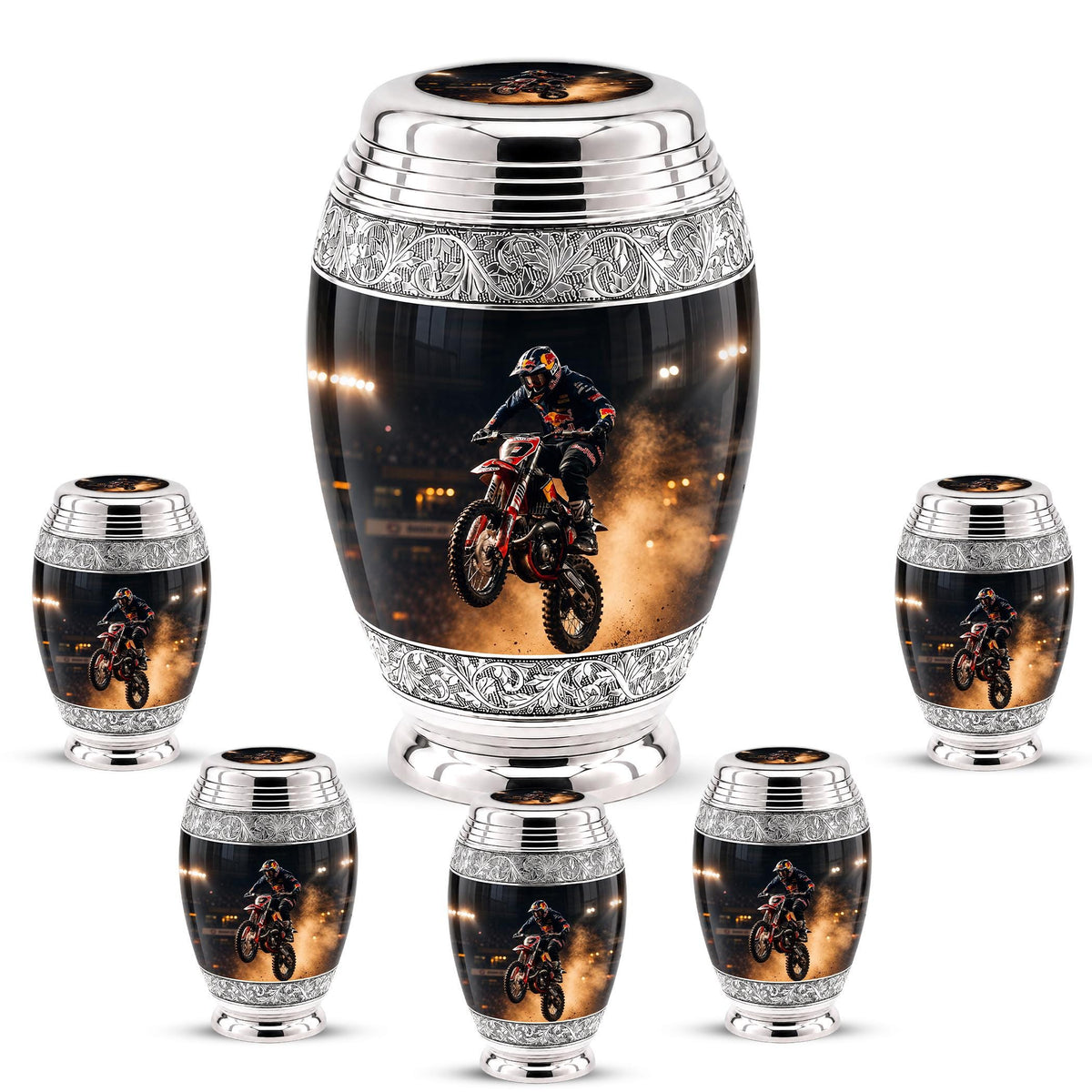 Personalized Motocross Rider Cremation Urn, Glossy Black Finish, Memorial Keepsake