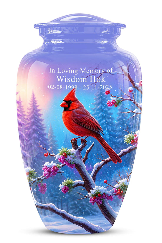 Personalized Red Cardinal Winter Urn for Ashes, Custom Memorial Keepsake