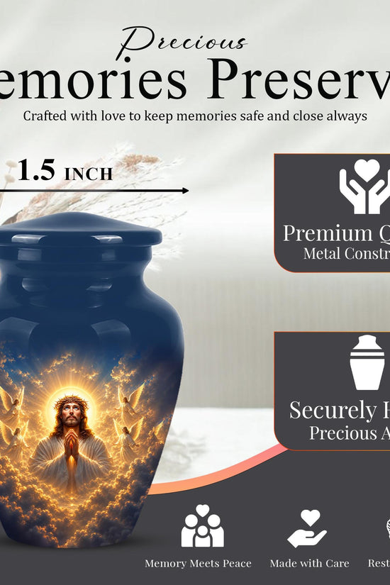 Personalized Jesus Cremation Urn for Ashes, Jesus Christ Prayer Memorial Urn, Golden Halo Christian Tribute, Heavenly Religious Urn (200 Cubic)