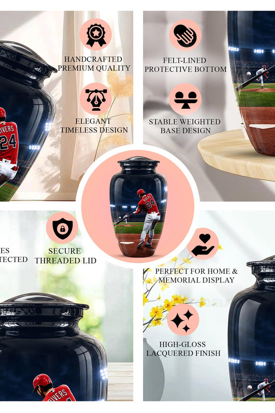 Baseball Cremation Urn for Ashes - Baseball Player Memorial Urn