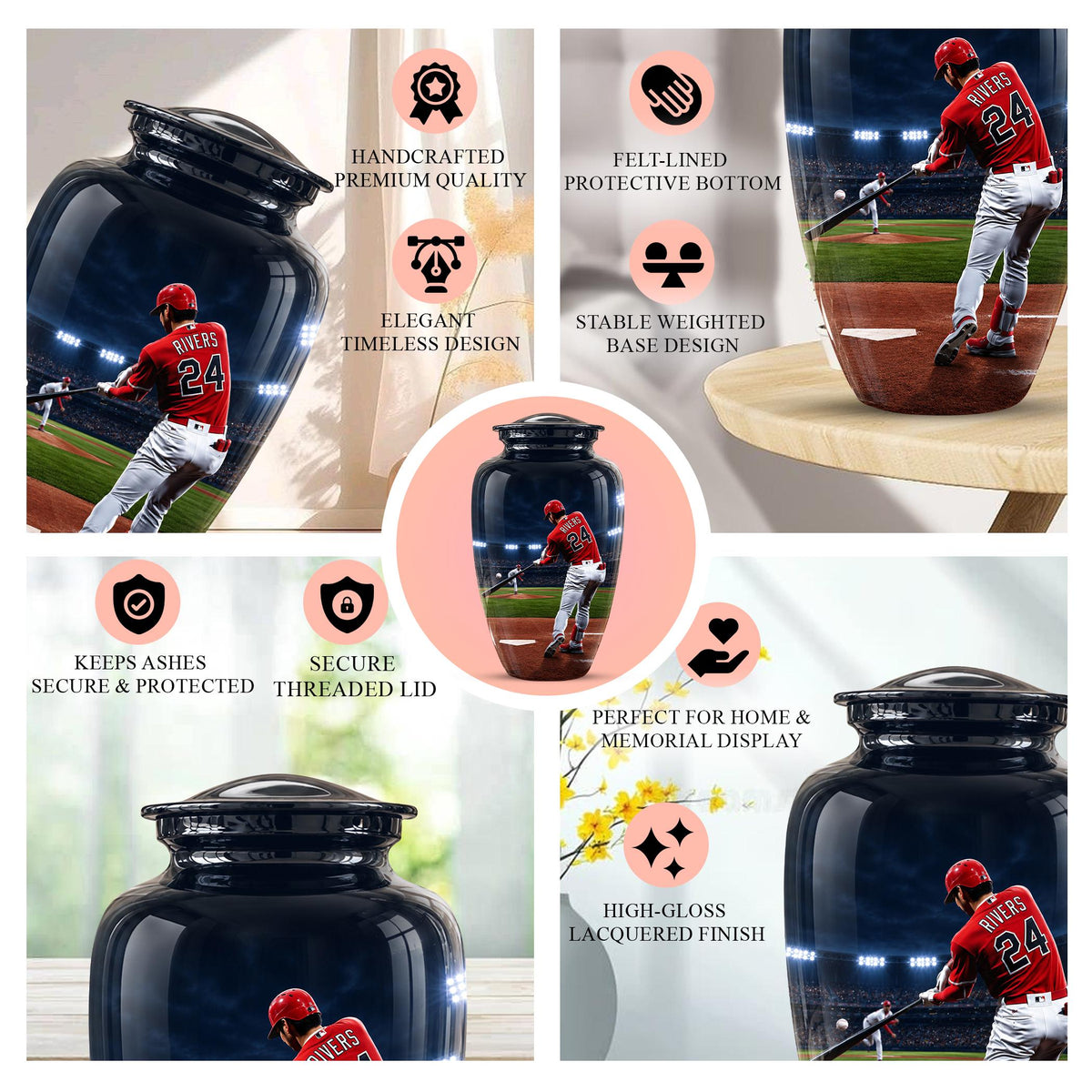 Baseball Cremation Urn for Ashes - Baseball Player Memorial Urn