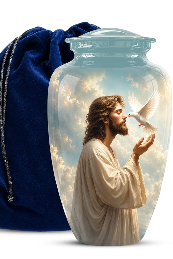 Personalized Christian Cremation Urn - Jesus Dove Memorial Keepsake