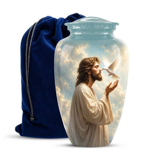 Personalized Christian Cremation Urn - Jesus Dove Memorial Keepsake