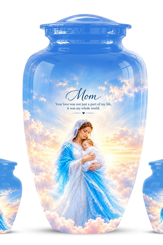 Personalized Mother Mary Cremation Urn, Catholic Memorial Ashes (200 Cubic)
