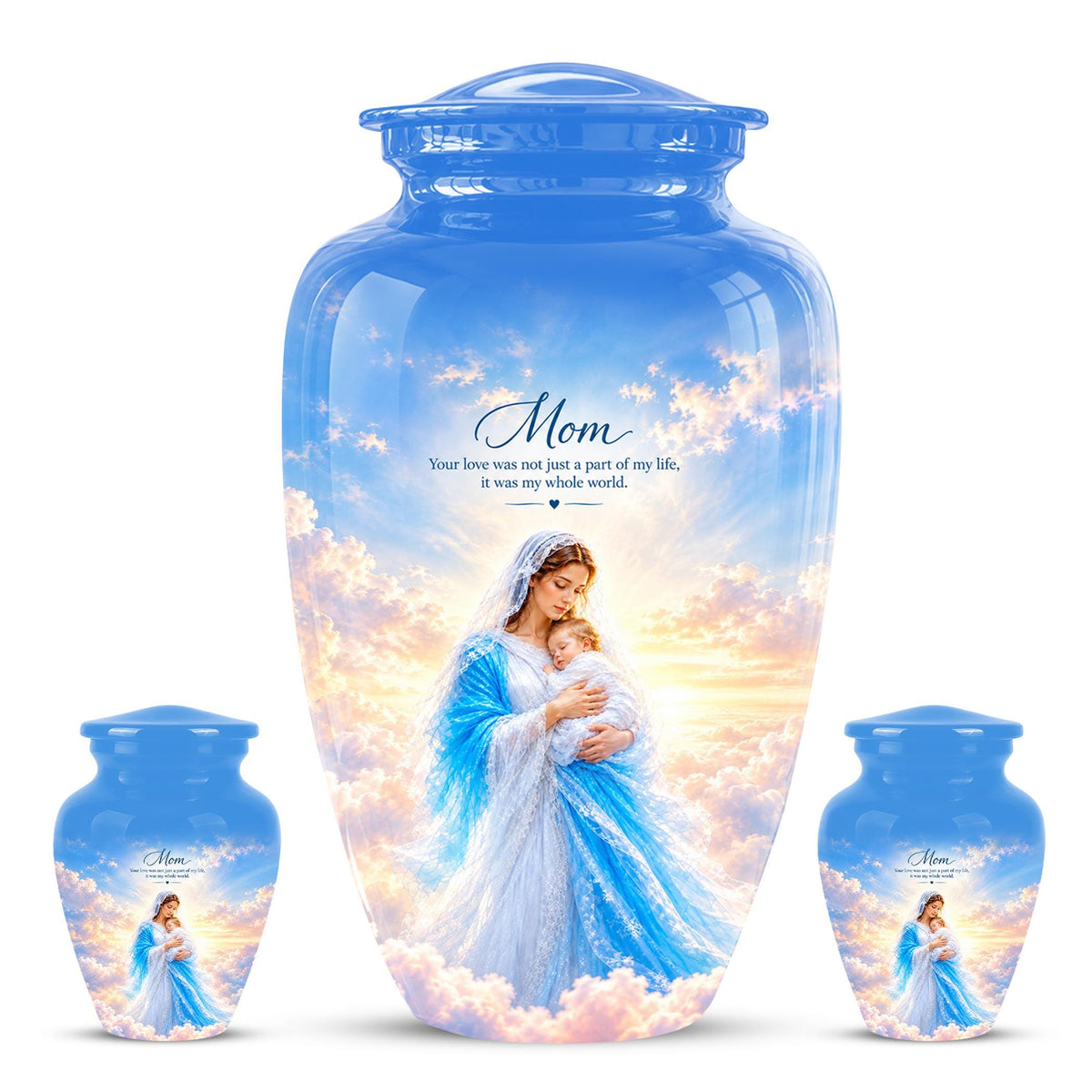 Personalized Mother Mary Cremation Urn, Catholic Memorial Ashes (200 Cubic)