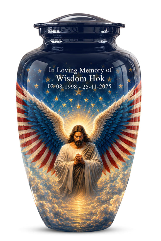 Personalized Christian Memorial Urn - Jesus Angel Wings Cremation Urn (200 Cubic)