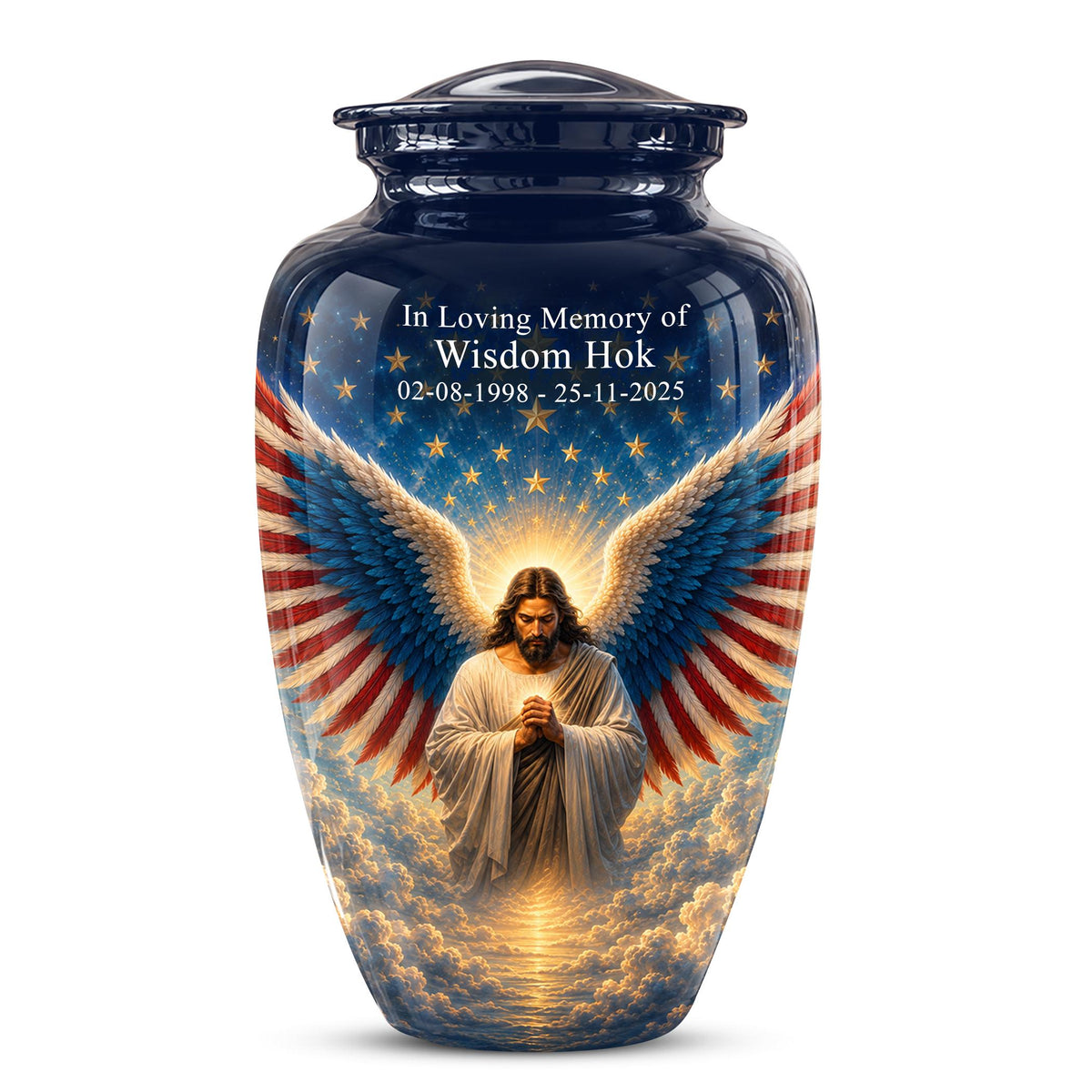 Personalized Christian Memorial Urn - Jesus Angel Wings Cremation Urn (200 Cubic)