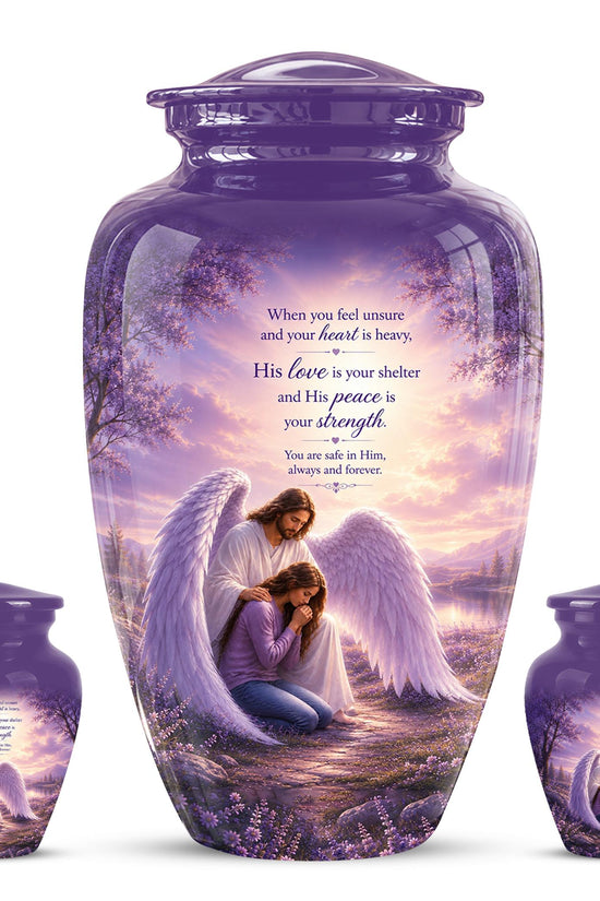 Personalized Angel Cremation Urn for Ashes - Mother and Daughter Memorial Urn, Purple Angel Wings