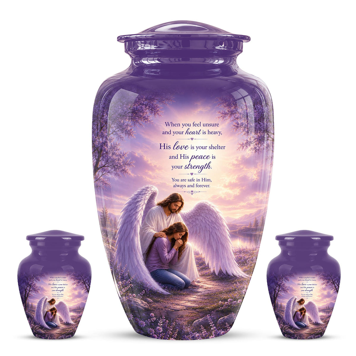 Personalized Angel Cremation Urn for Ashes - Mother and Daughter Memorial Urn, Purple Angel Wings