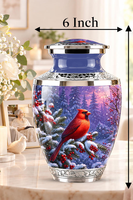 Personalized Cardinal Memorial Urn, Winter Bird Ashes Keepsake (200 Cubic)