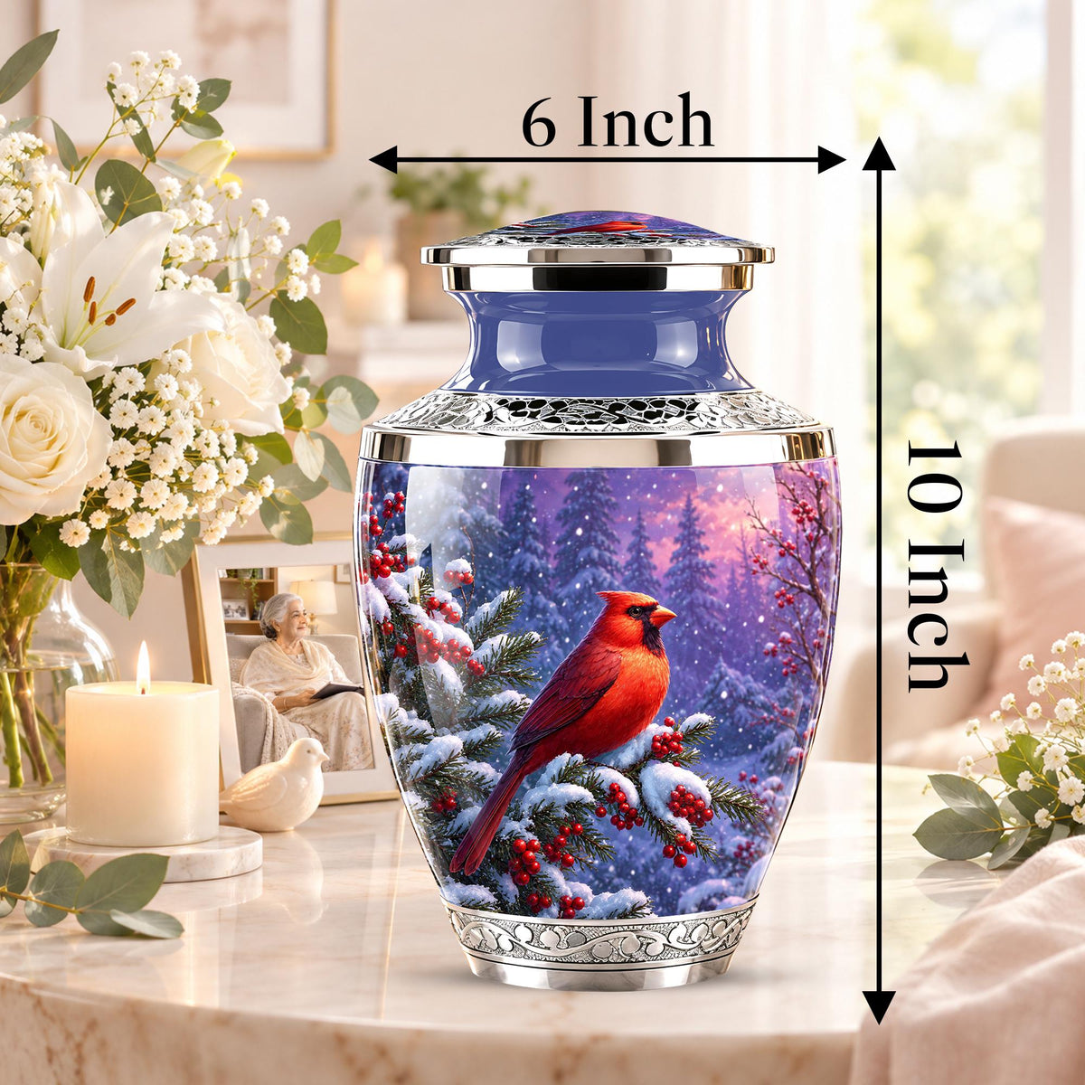 Personalized Cardinal Memorial Urn, Winter Bird Ashes Keepsake (200 Cubic)