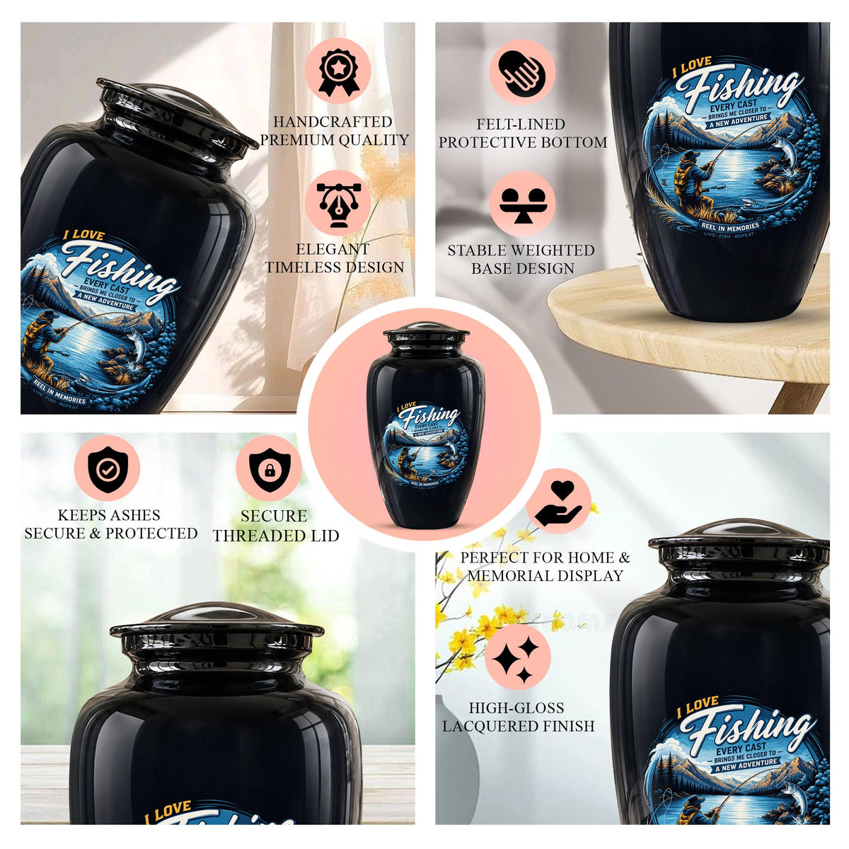 Personalized Fishing Memorial Urn - Adults Ashes For Male