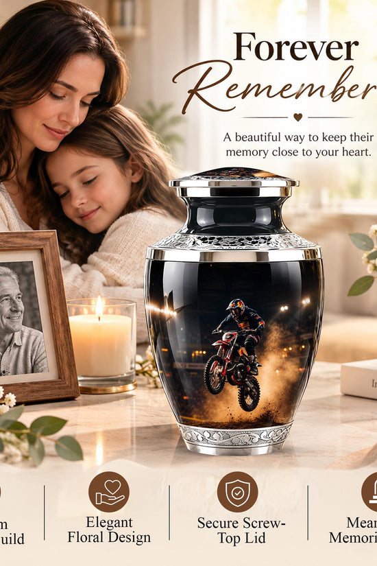 Personalized Motorcycle Cremation Urn, Biker Memorial Ashes (Adult)