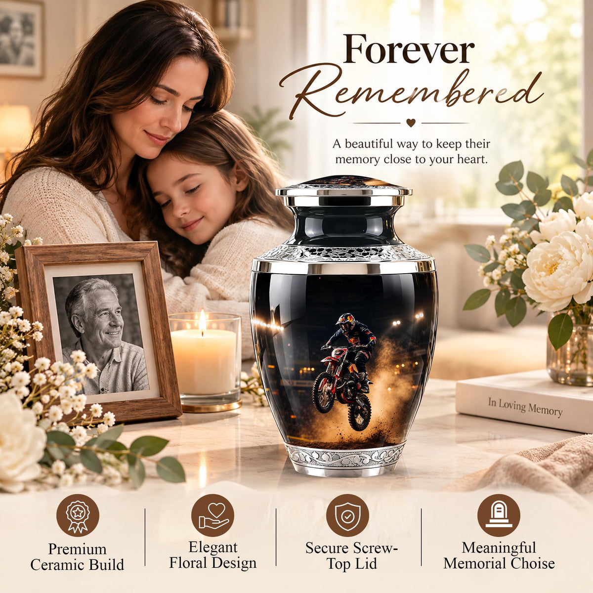 Personalized Motorcycle Cremation Urn, Biker Memorial Ashes (Adult)