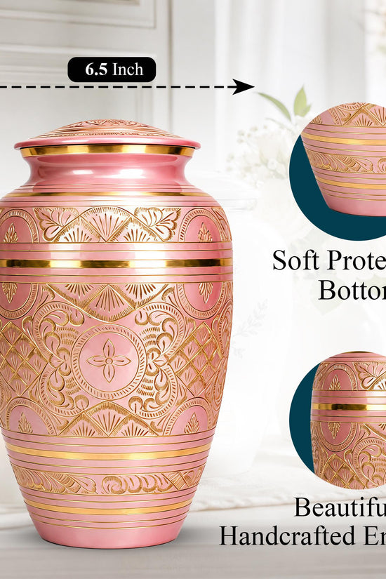 Pink and Gold Brass Cremation Urn for Ashes - Rose Gold Ornamental Memorial Urn