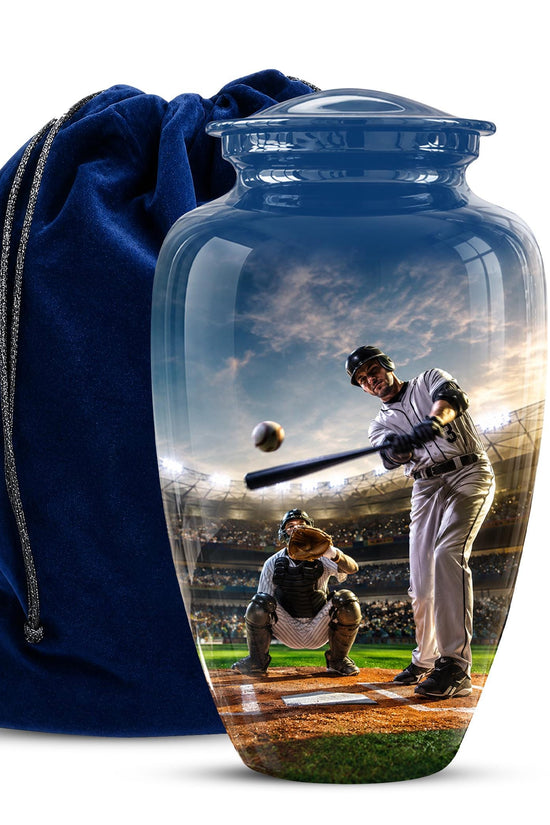 Baseball Cremation Urn for Ashes - Baseball Batter and Catcher Memorial Urn