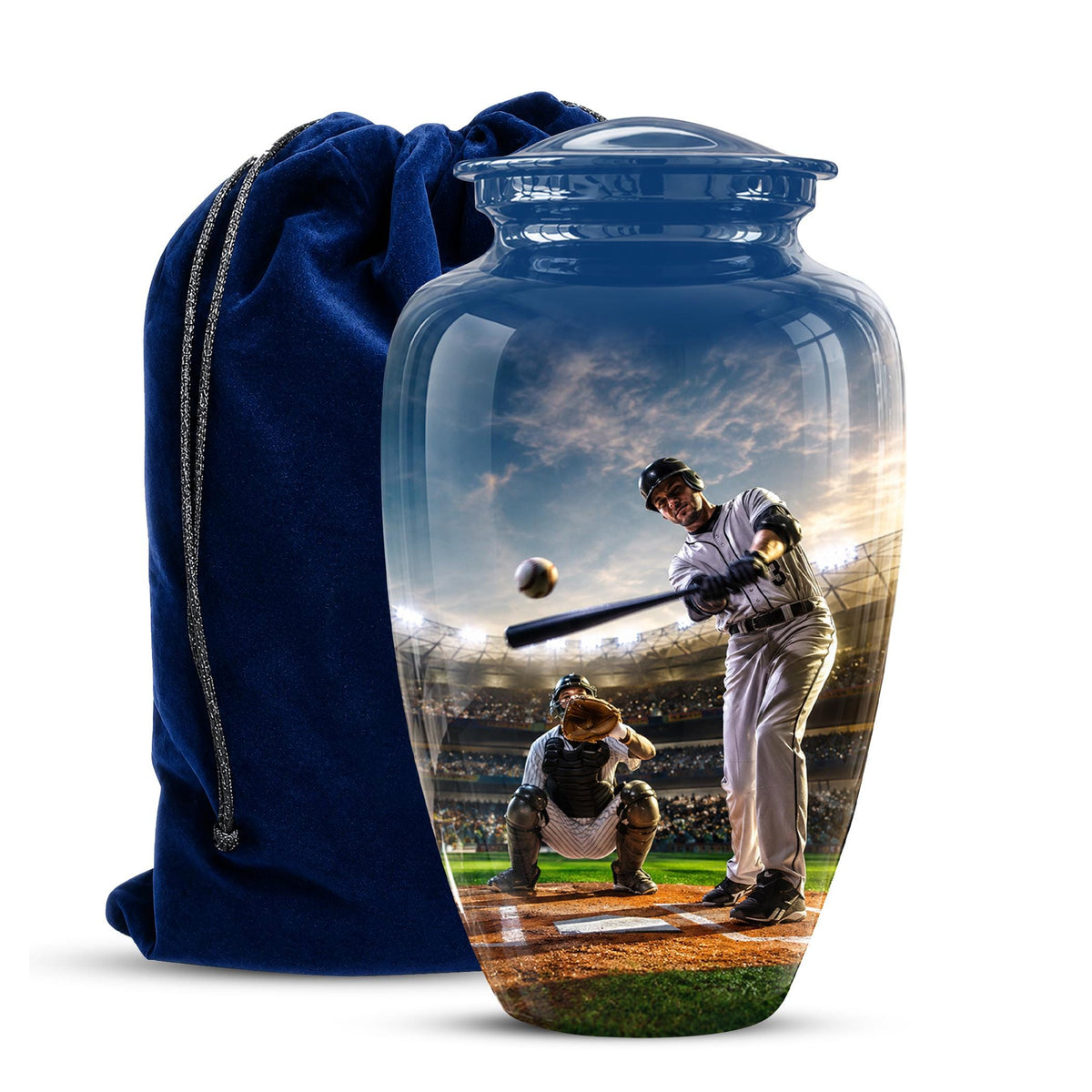Baseball Cremation Urn for Ashes - Baseball Batter and Catcher Memorial Urn