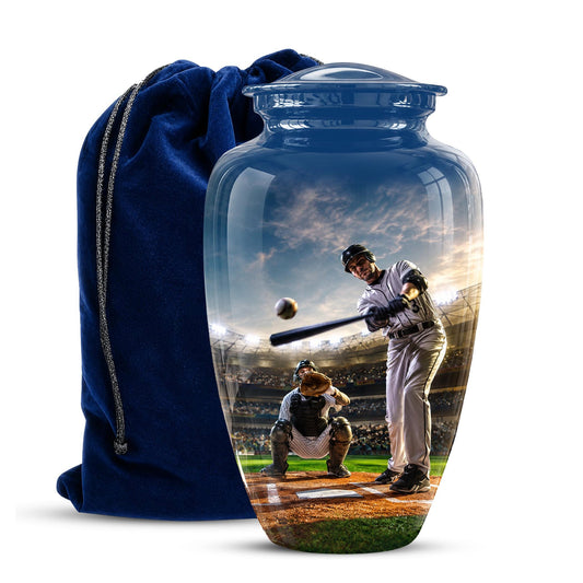 Baseball Cremation Urn for Ashes - Baseball Batter and Catcher Memorial Urn