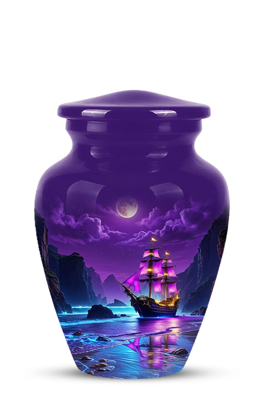Personalized Pirate Ship Urn, Moonlit Ocean Cremation Memorial Keepsake