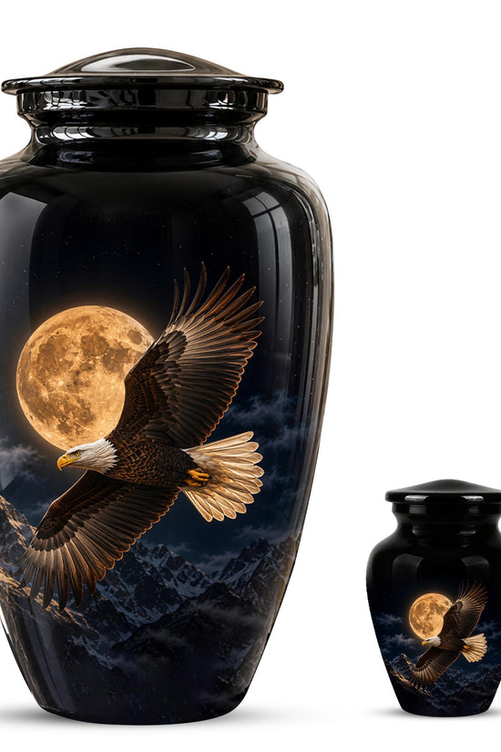 Bald Eagle Cremation Urn for Ashes - Golden Full Moon Mountain Memorial Urn