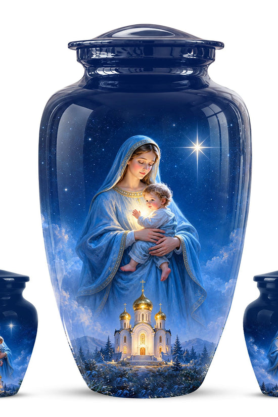 Personalized Mother Mary Cremation Urn, Catholic Memorial Keepsake (Custom Photo)