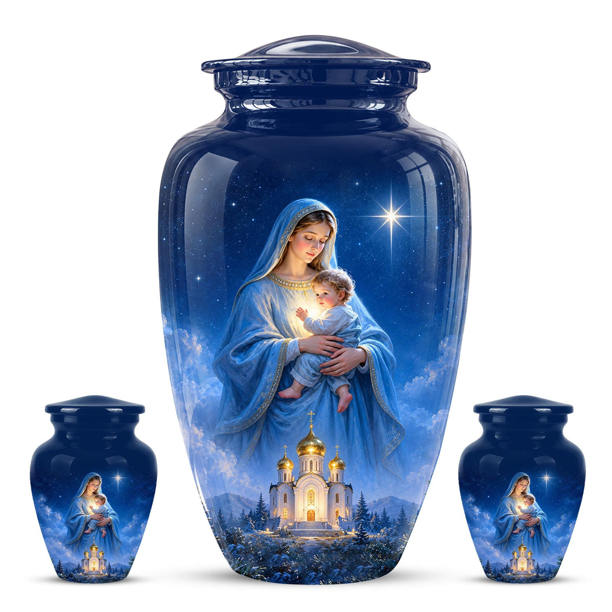 Personalized Mother Mary Cremation Urn, Catholic Memorial Keepsake (Custom Photo)