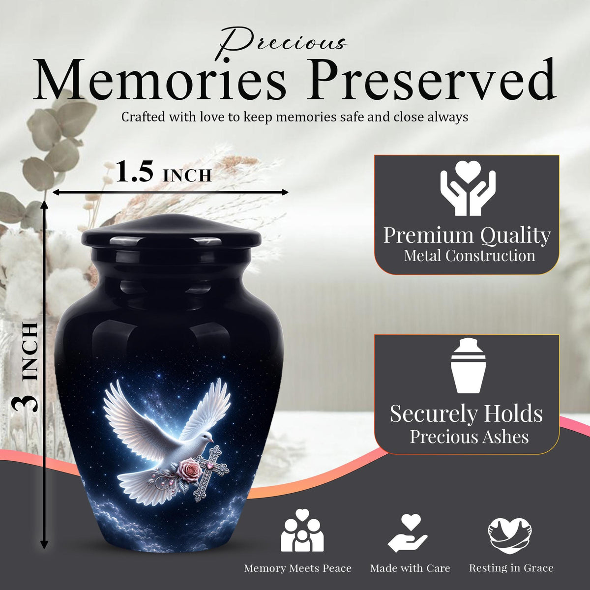 Cremation Urn for Human Ashes | Flying White Dove Memorial Urn - Personalized Adult Urns