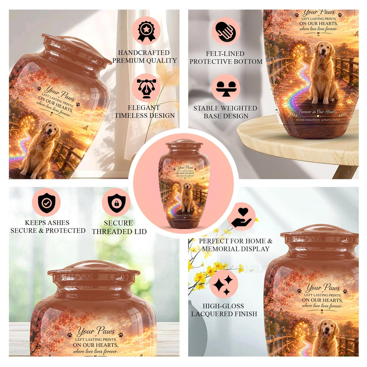 Personalized Dog Cremation Urn, Pet Memorial Urn - Keepsake Sunset Landscape Artwork