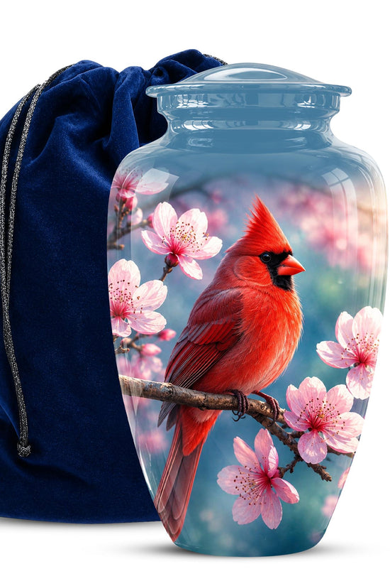 Personalized Cardinal Cherry Blossom Cremation Urn, Memorial Keepsake Urn