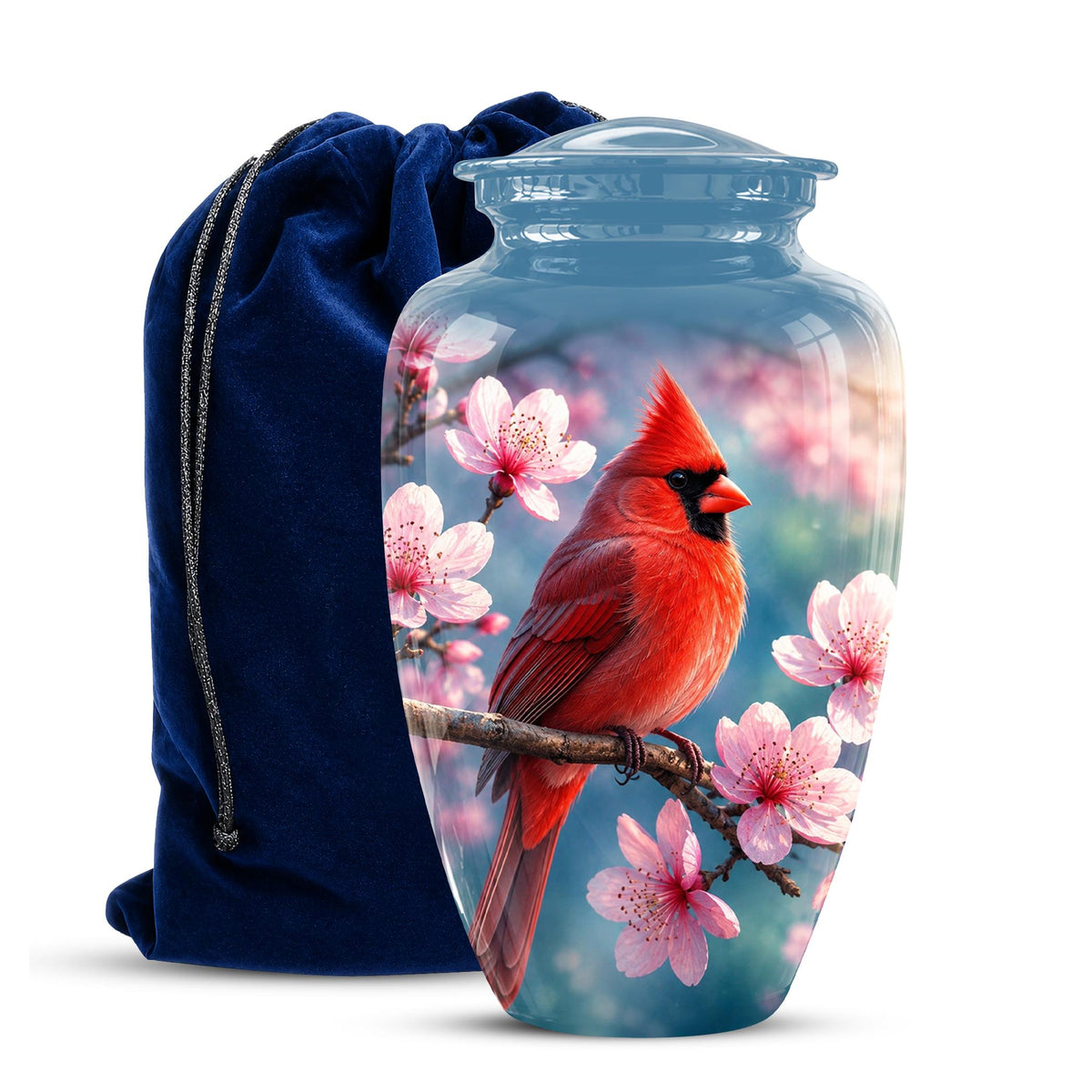 Personalized Cardinal Cherry Blossom Cremation Urn, Memorial Keepsake Urn