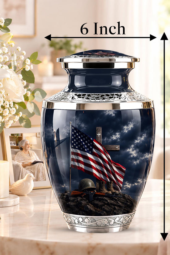 Military Cremation Urn, Patriotic Veteran Memorial Ashes, American Flag Tribute