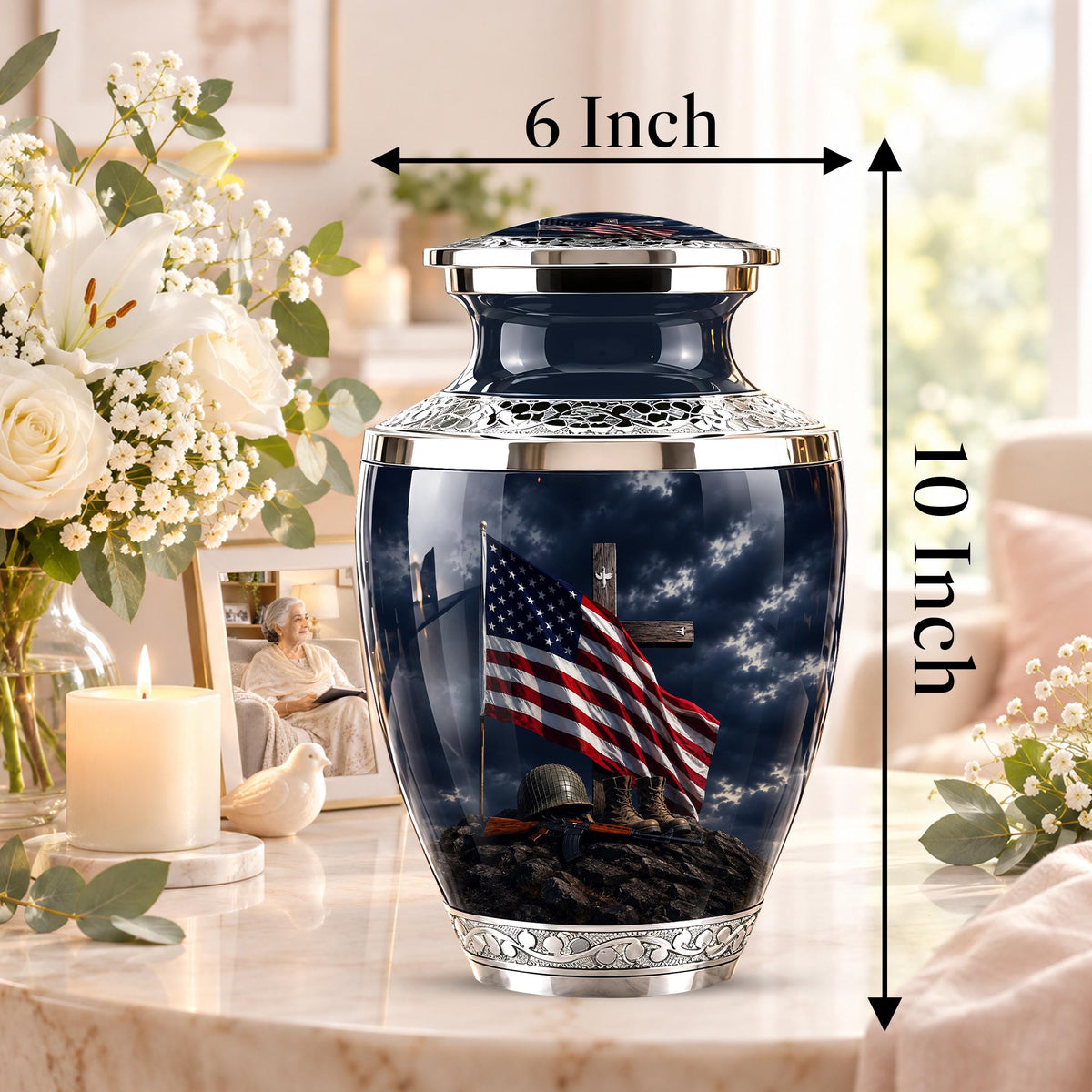 Military Cremation Urn, Patriotic Veteran Memorial Ashes, American Flag Tribute