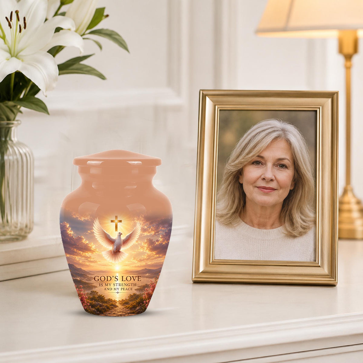 Personalized Christian Cremation Urn, Cross Dove Memorial Urn - Religious Sympathy Keepsake