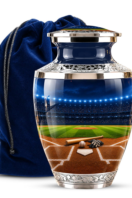 Baseball Cremation Urn for Ashes - Silver Baseball Stadium Memorial Urn