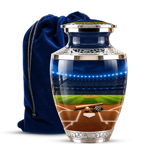 Baseball Cremation Urn for Ashes - Silver Baseball Stadium Memorial Urn