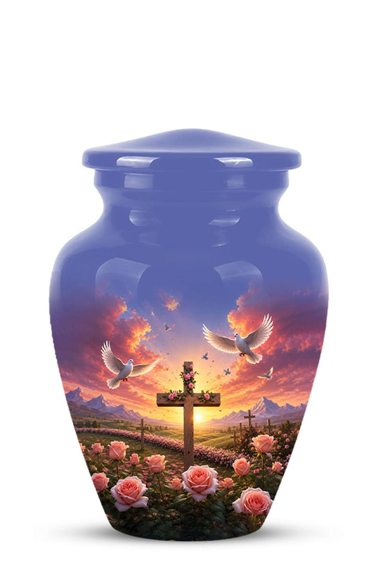 Faith Memorial Ashes Keepsake - Cross Dove Sunset Art