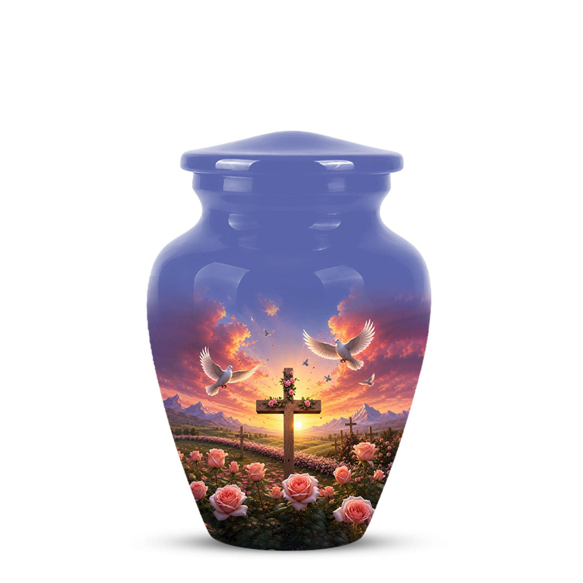 Faith Memorial Ashes Keepsake - Cross Dove Sunset Art