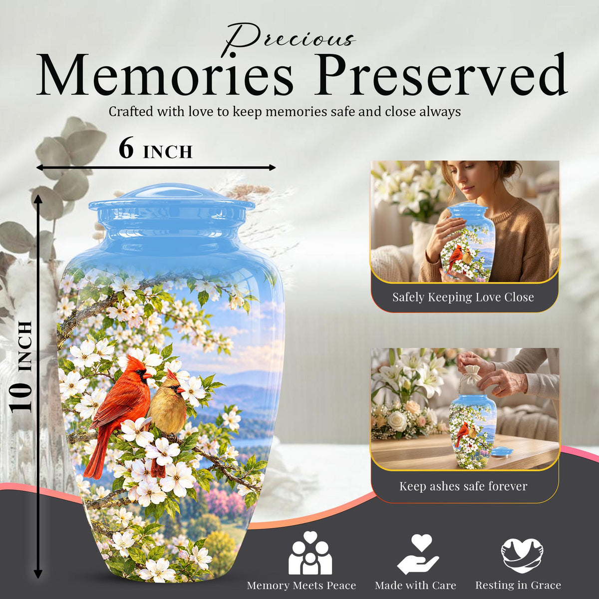 Personalized Cardinal Cremation Urn, Red Bird Memorial Keepsake (200 Cubic  Inch)