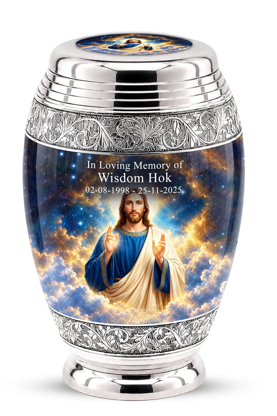 Personalized Jesus Cremation Urn - Celestial Christian Memorial Ashes Urn (200 Cubic)