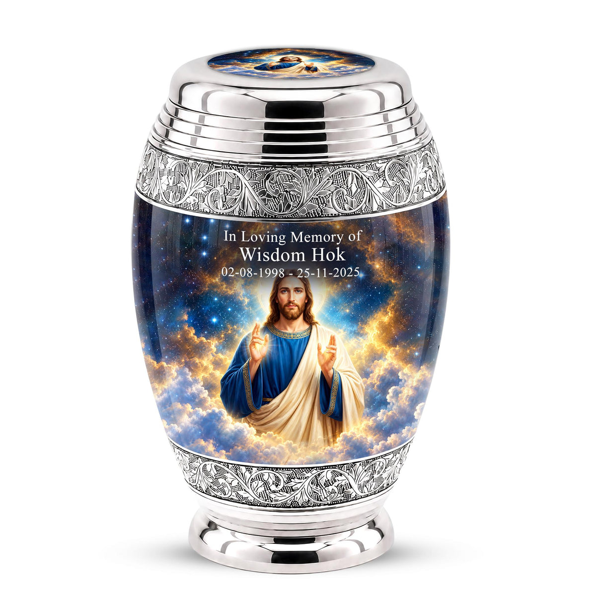 Personalized Jesus Cremation Urn - Celestial Christian Memorial Ashes Urn (200 Cubic)